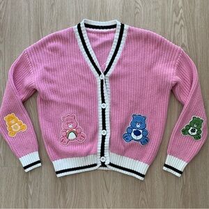 Care bear knit cardigan rainbow heart back nwot